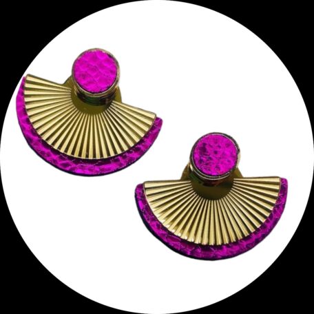 boucles d'oreilles - CIBELES- en cuir fuchsia craquelé- support clou d'oreilles- | malvina crea | rennes