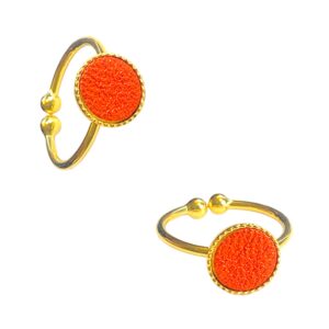 Bague fine en acier inoxydable et cuir orange irisé 1-