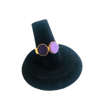 Bague martelée bicolore – Cuir violet et lilas