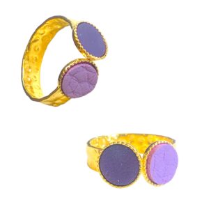 Bague martelée- BICOLORE- avec cuir lilas et violet3-