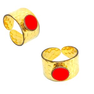 Bague martelée- LARGE- avec cuir rouge irisé2-