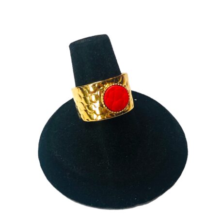 Bague martelée- LARGE- avec cuir rouge8-