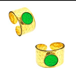 Bague martelée – Cuir vert gazon irisé