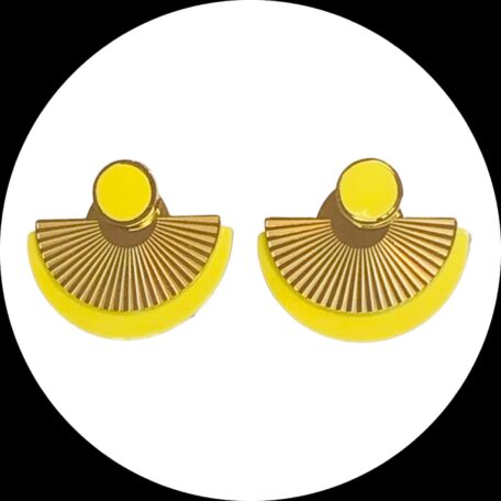 Boucles d'oreilles - CIBELES- en cuir jaune clair verni - support clou d'oreilles--