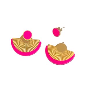 Boucles d’oreilles en cuir  -CIBELES-  rose fluo