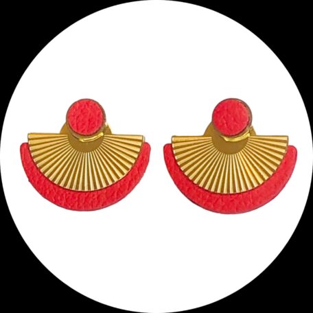 Boucles d'oreilles - CIBELES- en cuir rouge coquelicot - support clou d'oreilles--