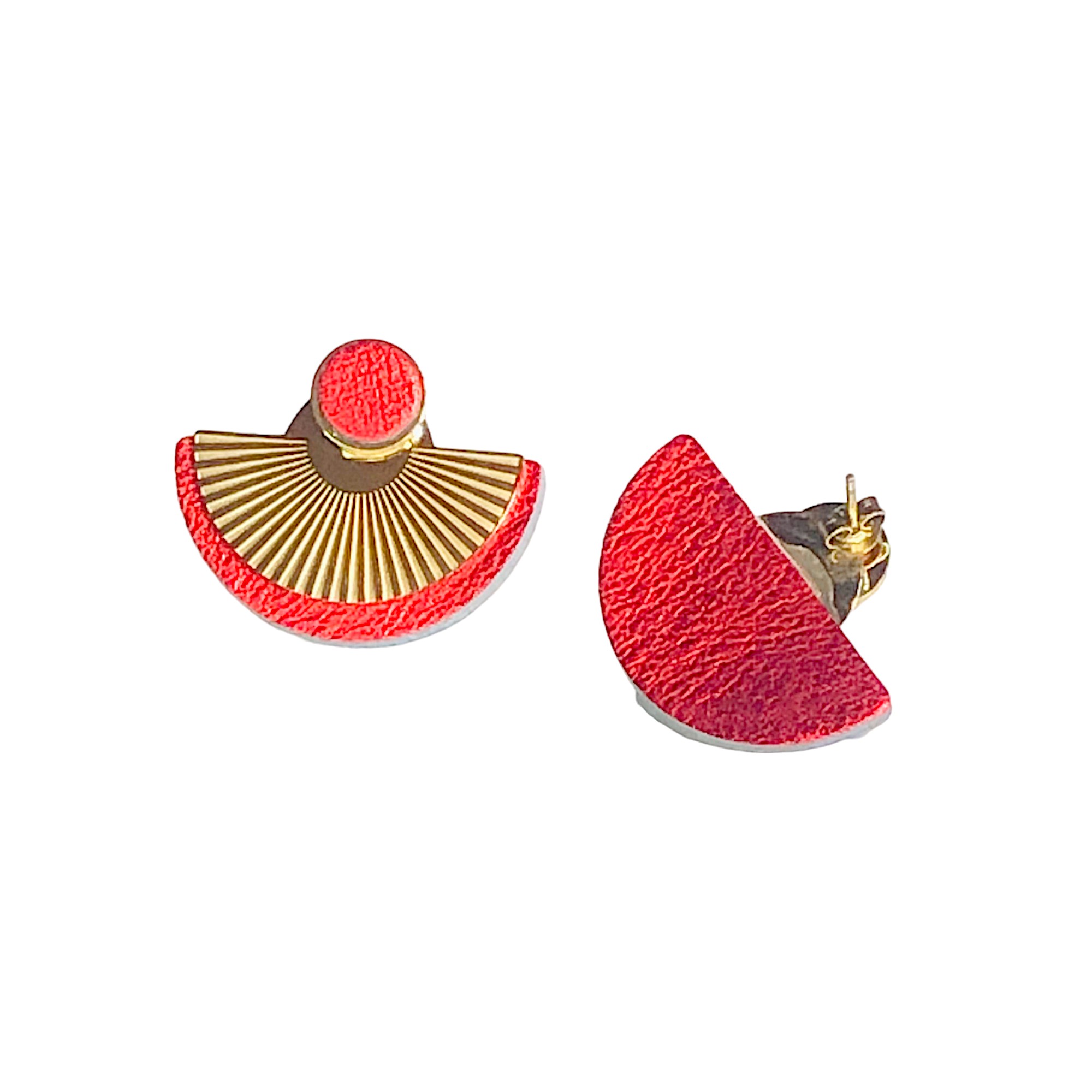 Boucles d'oreilles - CIBELES- en cuir rouge irisé- support clou d'oreilles-1-