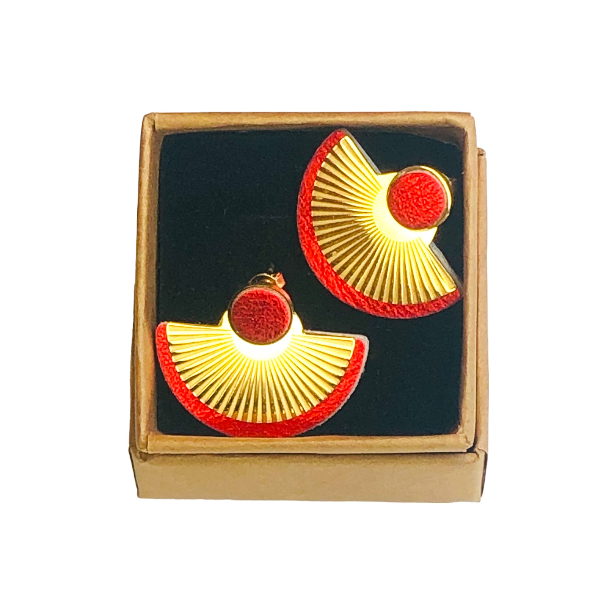 Boucles d'oreilles - CIBELES- en cuir rouge irisé- support clou d'oreilles-4-