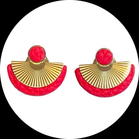 Boucles d'oreilles - CIBELES- en cuir rouge passion grainé- support clou d'oreilles--