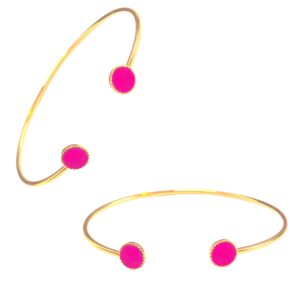 Bracelet jonc fin argenté avec cuir – Cuir rose fuchsia