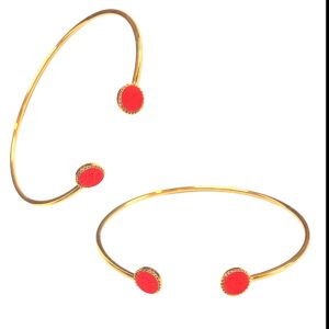 Bracelet jonc fin avec cuir – Cuir rouge « wonder woman » irisé