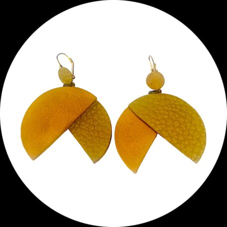 boucles d'oreilles - MAXI PENERA- en cuir jaune curry et moutarde- support dormeuses -4-