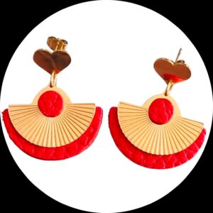 boucles d'oreilles - VERONE- en cuir grainé rouge- support clou d'oreilles COEUR-2-