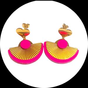 boucles d'oreilles - VERONE- en cuir rose fluo- support clou d'oreilles COEUR-1-