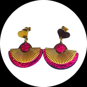 boucles d'oreilles - VERONE- en cuir rose fuchsia brillant- support clou d'oreilles COEUR-1-