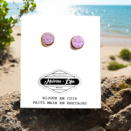 boucles d'oreilles puces- ACAPULCO-en cuir lilas-1