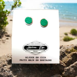 boucles d'oreilles puces- ACAPULCO-en cuir vert lagon-1