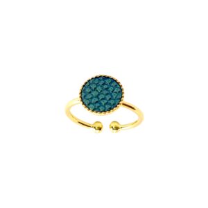 Bague fine avec cuir bleu paon effet caviar 1