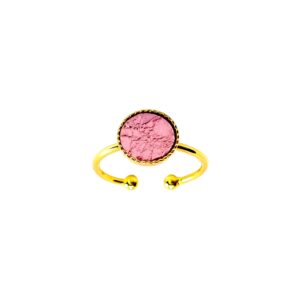 Bague fine avec cuir rose blush irisé 1