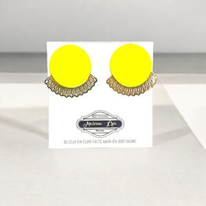 Boucles d'oreilles puces - MADRD- en cuir jaune fluo-1