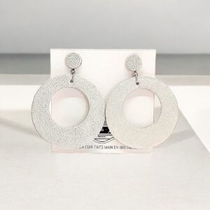 boucles d'oreilles - VALENCIA- en cuir blanc nébuleux verni- support clou d'oreilles--2