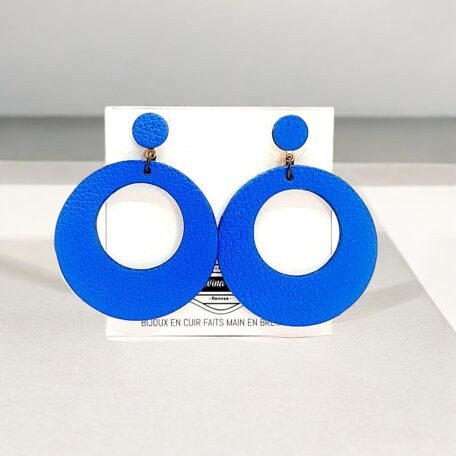 boucles d'oreilles - VALENCIA- en cuir bleu azur- support clou d'oreilles--2