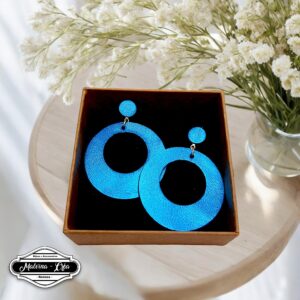 boucles d'oreilles - VALENCIA- en cuir bleu caraïbe irisé- support clou d'oreilles--1