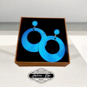 boucles d'oreilles - VALENCIA- en cuir bleu caraïbe irisé- support clou d'oreilles--2