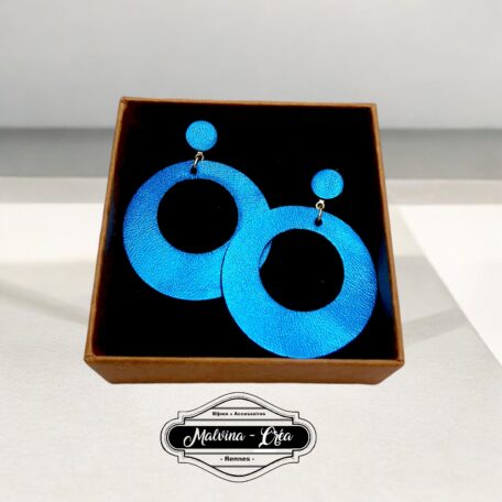 boucles d'oreilles - VALENCIA- en cuir bleu caraïbe irisé- support clou d'oreilles--2