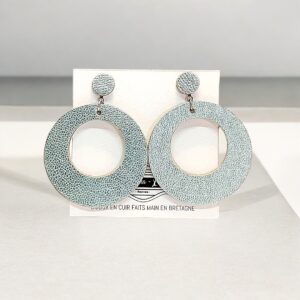 boucles d'oreilles - VALENCIA- en cuir bleu dragée irisé- support clou d'oreilles--2