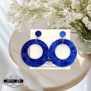 boucles d'oreilles - VALENCIA- en cuir bleu électrique irisé- support clou d'oreilles--1