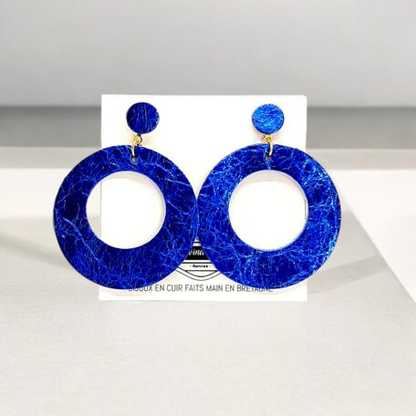 boucles d'oreilles - VALENCIA- en cuir bleu électrique irisé- support clou d'oreilles--2