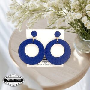 boucles d'oreilles - VALENCIA- en cuir bleu marine support clou d'oreilles--1