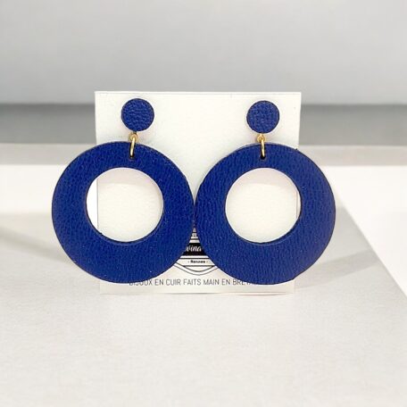 boucles d'oreilles - VALENCIA- en cuir bleu marine support clou d'oreilles--2