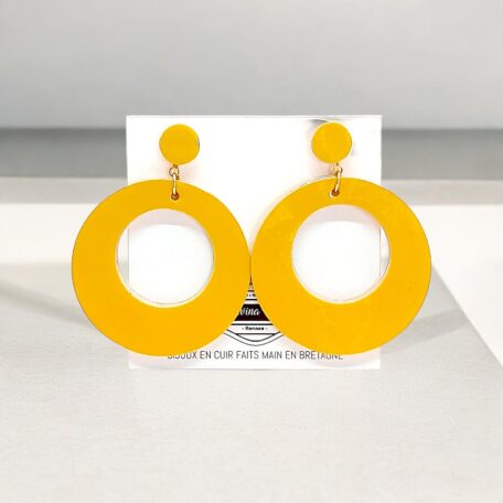 boucles d'oreilles - VALENCIA- en cuir jaune verni- support clou d'oreilles--2