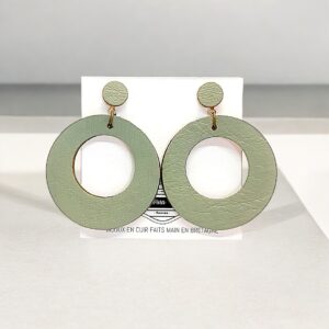 boucles d'oreilles - VALENCIA- en cuir vert amande- support clou d'oreilles--2