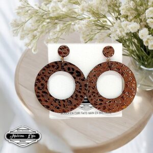 boucles d'oreilles - VALENCIA- en cuir léopard marron irisé- support clou d'oreilles--1