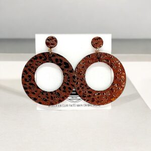 boucles d'oreilles - VALENCIA- en cuir léopard marron irisé- support clou d'oreilles--2