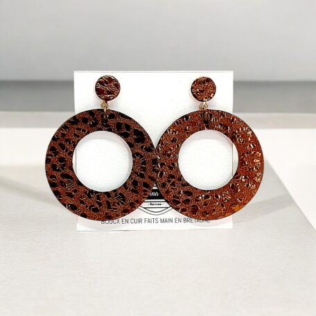 boucles d'oreilles - VALENCIA- en cuir léopard marron irisé- support clou d'oreilles--2