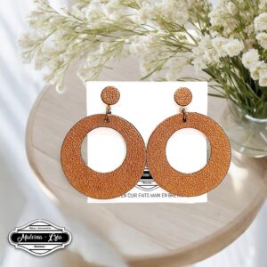 boucles d'oreilles - VALENCIA- en cuir marron glacé irisé- support clou d'oreilles--1