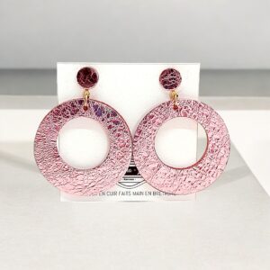 boucles d'oreilles - VALENCIA- en cuir rose blush irisé- support clou d'oreilles--2