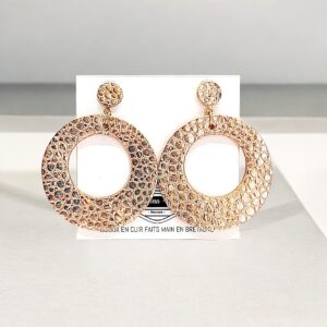 boucles d'oreilles - VALENCIA- en cuir rose champagne irisé cuir grainé- support clou d'oreilles--2