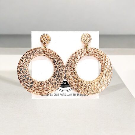 boucles d'oreilles - VALENCIA- en cuir rose champagne irisé cuir grainé- support clou d'oreilles--2