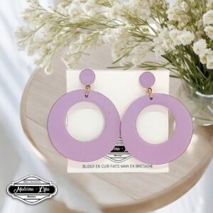 boucles d'oreilles - VALENCIA- en cuir vegan de cactus couleur lilas- support clou d'oreilles--1