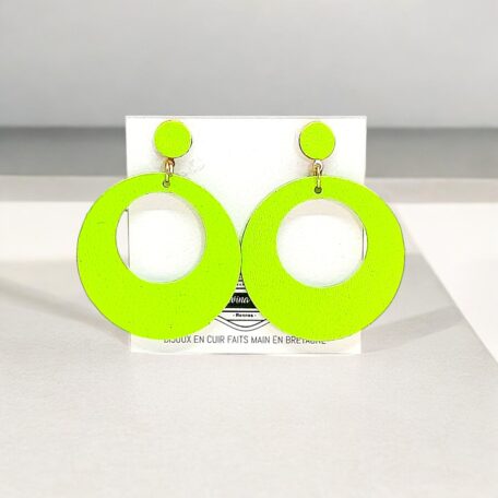 boucles d'oreilles - VALENCIA- en cuir vert fluo- support clou d'oreilles--2