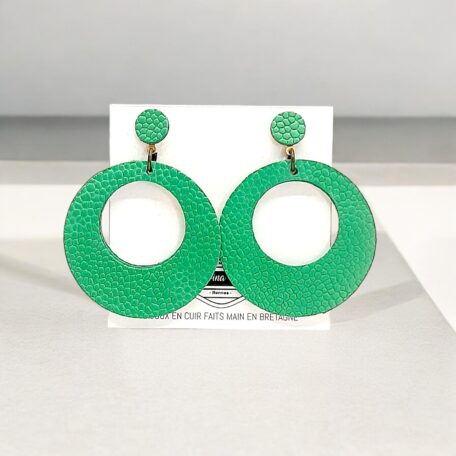 boucles d'oreilles - VALENCIA- en cuir vert lagon grain caviar- support clou d'oreilles--2