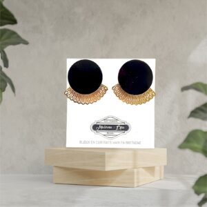 boucles d'oreilles puces - MADRID 2 carré - noir verni-