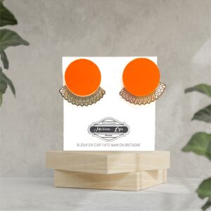 boucles d'oreilles puces - MADRID 2 carré - orange fluo-