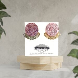 boucles d'oreilles puces - MADRID 2 carré - rose blush irisé froissé-