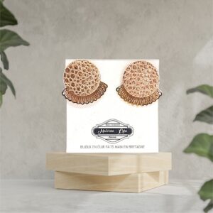 boucles d'oreilles puces - MADRID 2 carré - rose champagne irisé grainé-